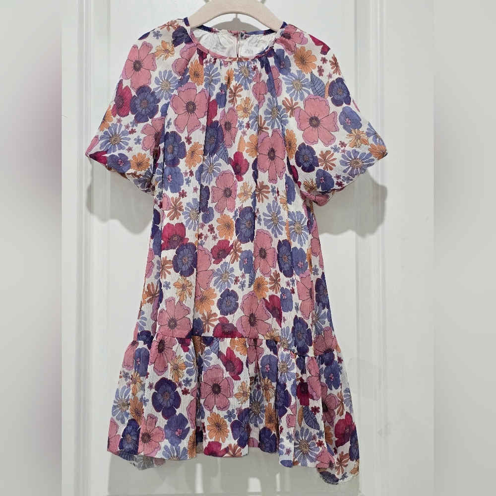 Zara Floral Kids Dress - Pink, Purple, and Blue